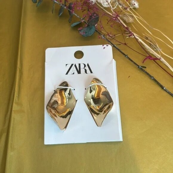 ZARA Oval Earrings elegant luxury Gold ✨✨🔥 NWT - Picture 6 of 8
